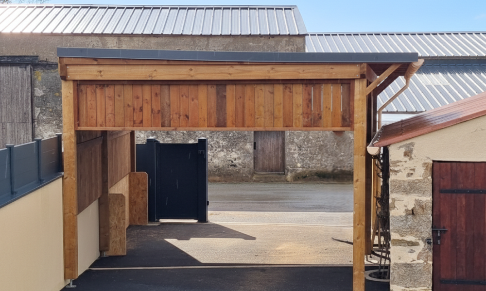 Préaux, Abris, Menuiserie J'touche du bois fabrique vos carports et préaux sur-mesure pour votre véhicule ou créer un espace de stockage ouvert.